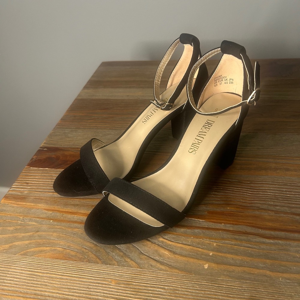 Dream‎ Pairs Black Heels Ankle Strap Open Toe Party Block Heel Sandals 6.5